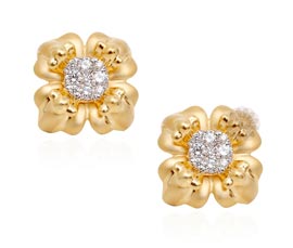Vogue Crafts and Designs Pvt. Ltd. manufactures Gold and Diamond Flower Stud Earrings at wholesale price.